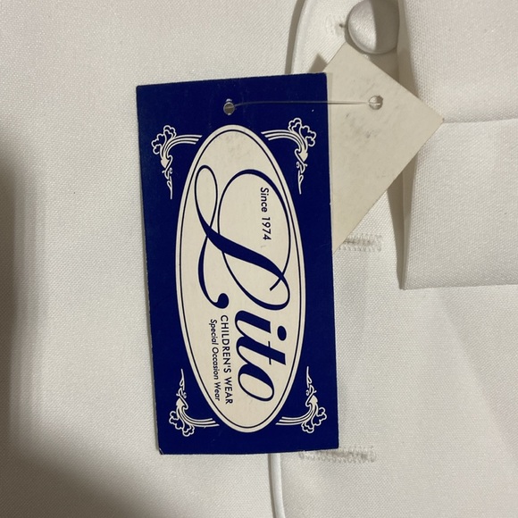 4 piece Trendy Collarless White Christening Short Suit - Picture 3 of 3